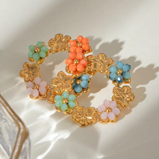 Synthetic Crystal Stainless Steel Flower Earrings